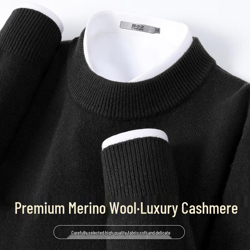 SNOWFLYING Men's Cashmere Blend Round Neck Thick Wool Sweater