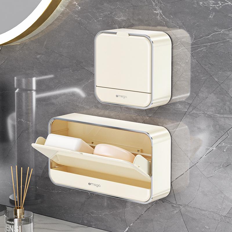 Punch-Free Wall-Mounted Soap Dish with Lid and Drainage