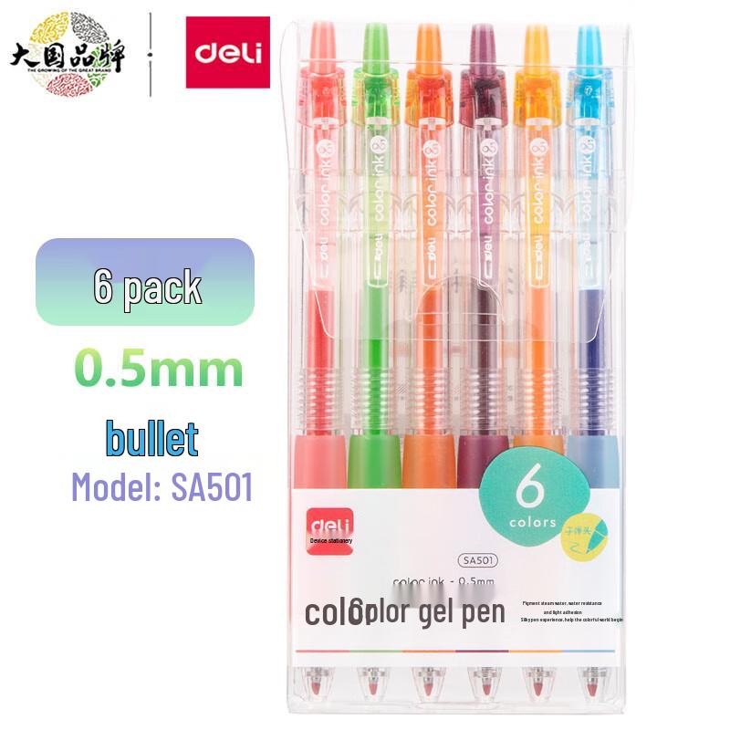 Deli 0.5mm 6-Color Retractable Gel Pen Set