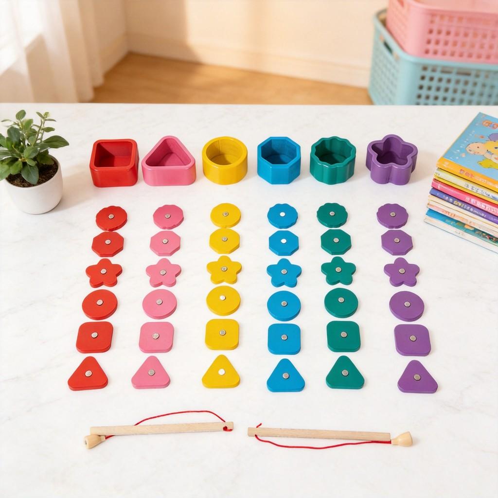 Wooden Magnetic Fishing Shape Matching Toy For Kids Learning And Development