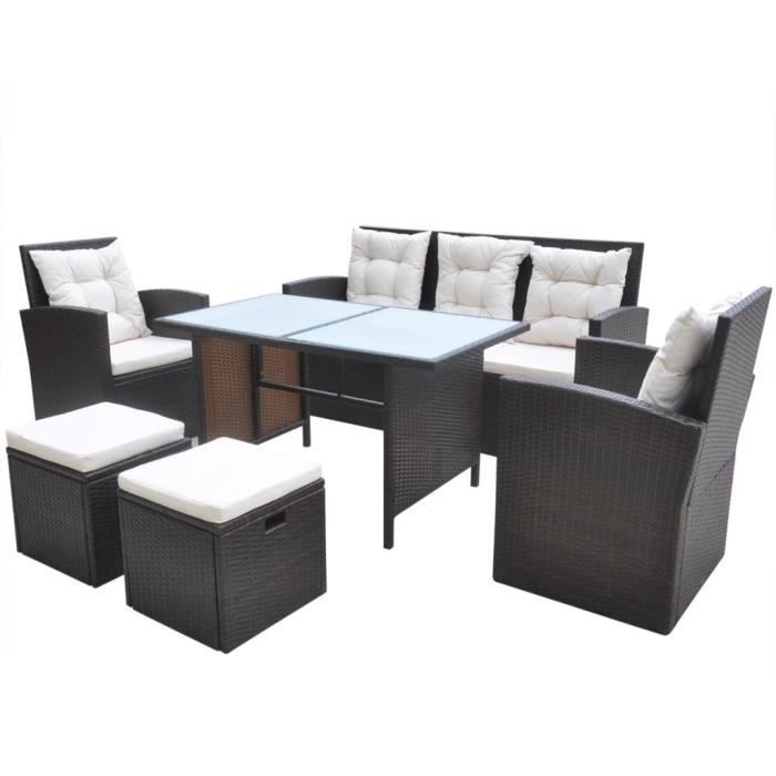 Ensemble de mobilier de jardin - VIDAXL - 6 personnes - Résine tressée - Marron