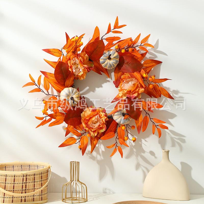 Harvest Wreath With Pumpkin Sunflower Artificial Maple Leaves Halloween Decor