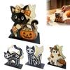 Rustic Wood Napkin Rack Halloween Wooden Holder, Skeleton Black Cat Gnome Tissue Storage Rack, Novelty Kitchen Decor Cartoon Tabletop Decorative