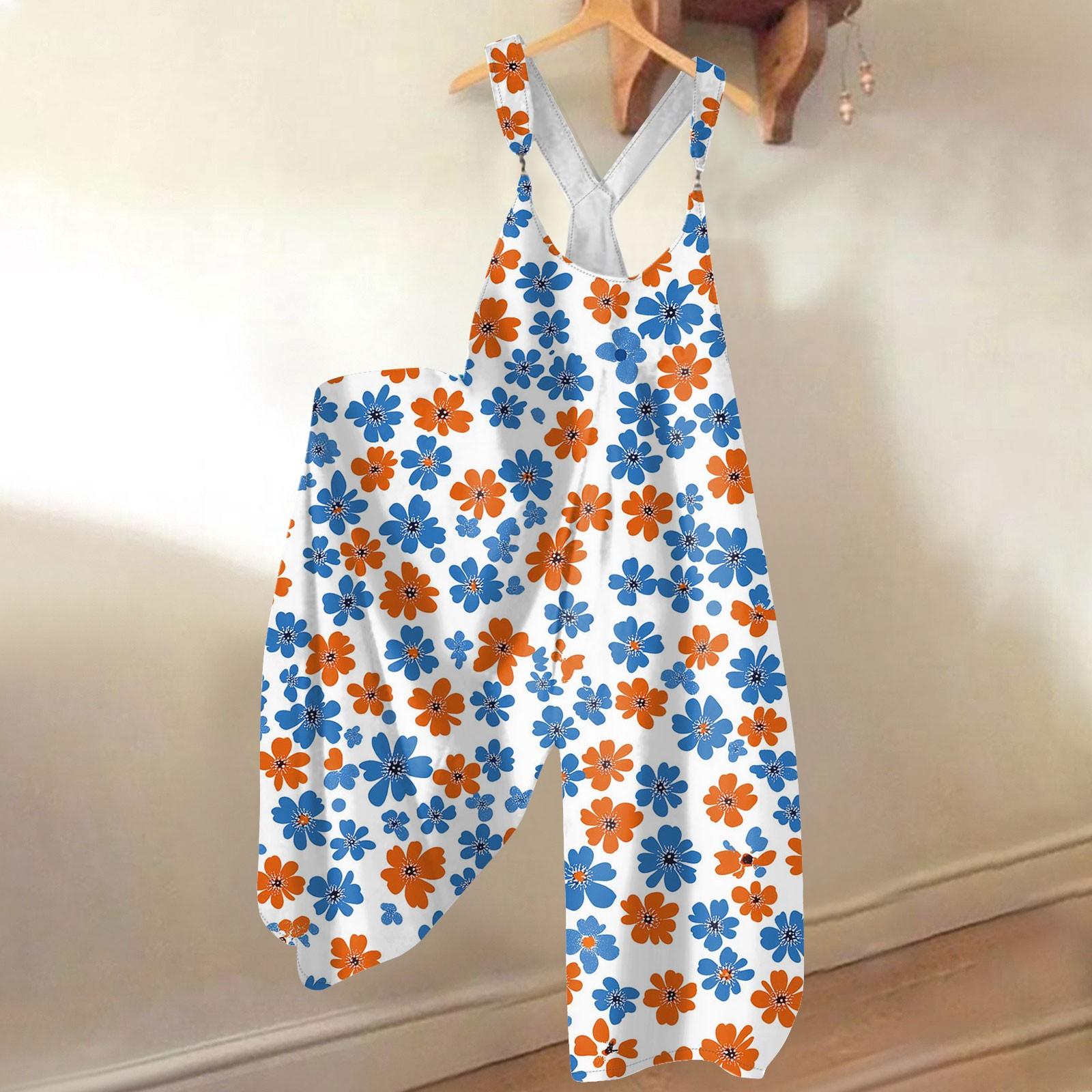 

Женский летний комбинезон с цветочным принтом в винтажном стиле (Нерегулируемые ремни) M