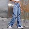 Women's Fashion Ripped High Waist Wide Leg Casual Jeans Classic Women's Casual Denim Pants, Relaxed Wide-leg Silhouette with Durable Fabric,