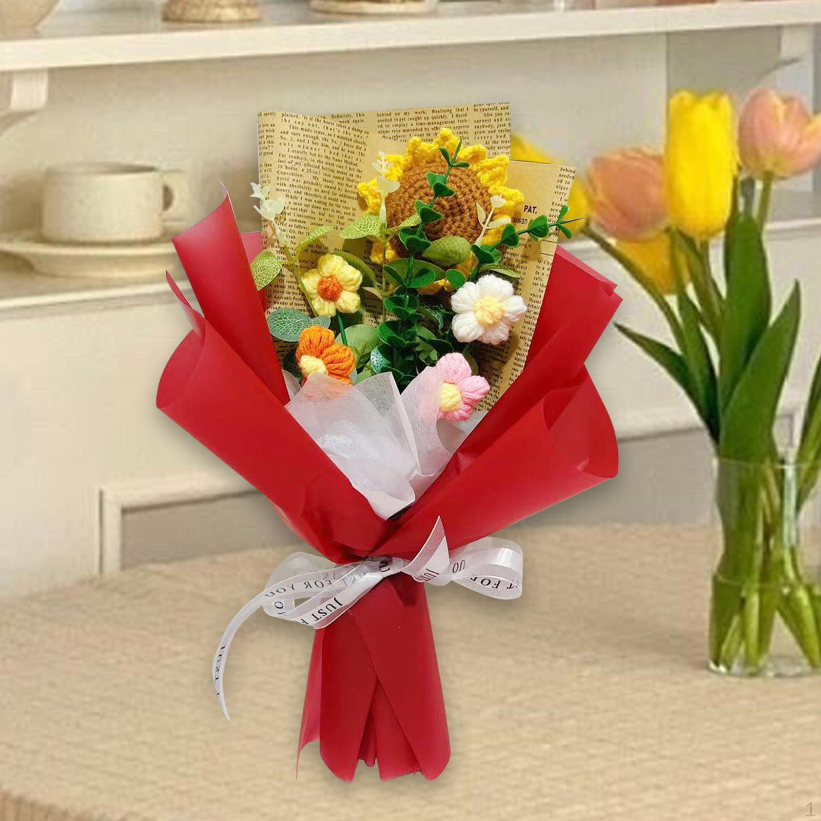 

Completed Crochet Flowers Bouquet Artificial Knitted Flower Daisy DIY Home Decor красный