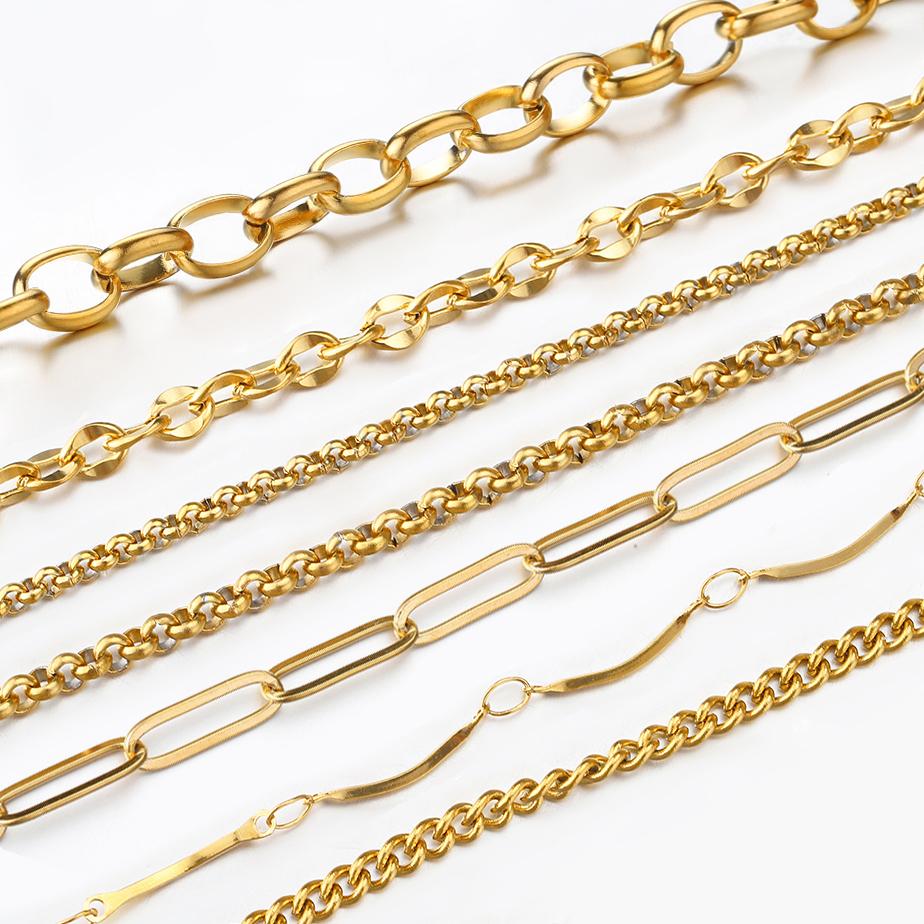 1Meter 1mm-7.5mm No Fade Gold Chain Stainless Steel Curb Chains for Jewelry Making DIY Bracelet Necklace Thick Chain Components