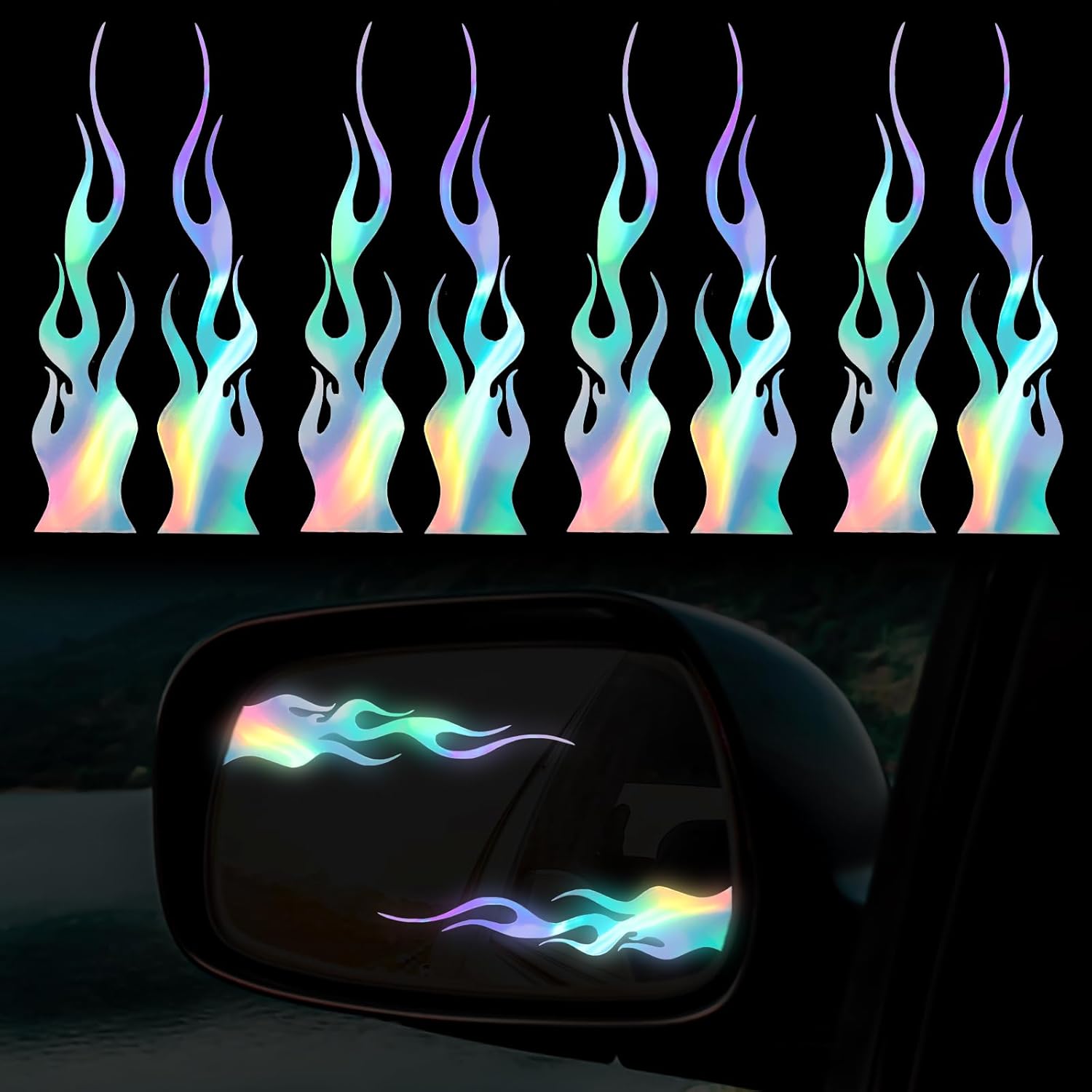 8pcs Flame Reflective Stickers, 5.9 X1.2  Flame Decals for Sports & Bikes, Skateboards, Laptop & DIY Decoration, Reflective Decals