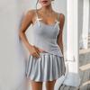 Summer Solid-Color Bow-Tie Strapless Tank Top and Flower Bud Skirt Two-Piece Set for Women