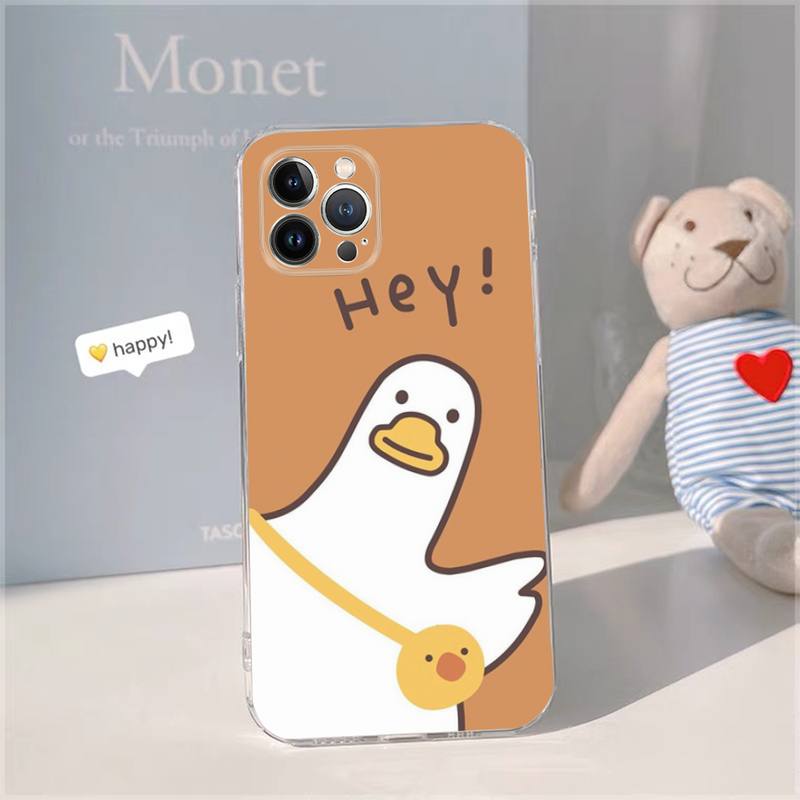 Cartoon duck Phone Case For iPhone 14 13 12 11 Pro Max XS X XR SE 2020 6 7 8 Plus Mini Transparent Shell