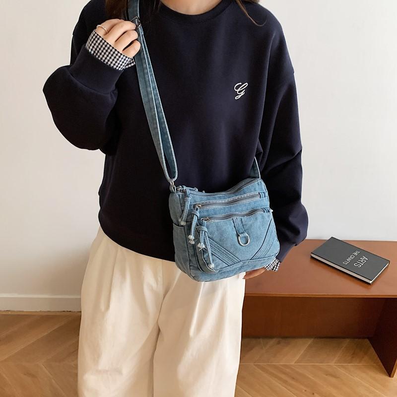 Women's Bag Vintage Denim Bag Travel Crossbody Bag Multi-Layer Shoulder Bag Underarm Bag
