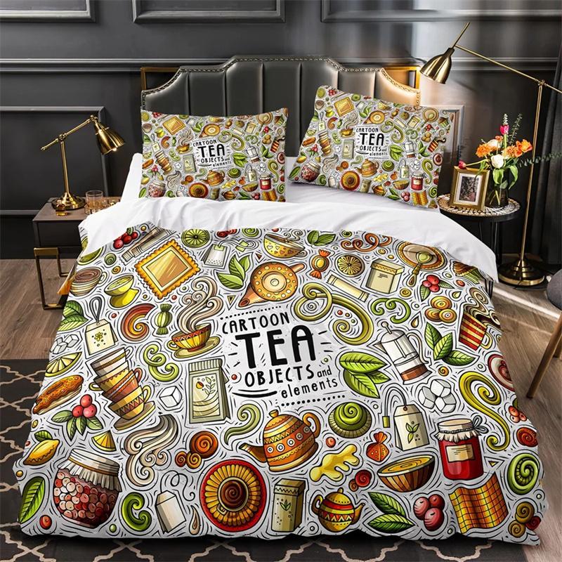 Cartoon Foods Duvet Cover Delicious Pie for Kids Teen American Fast Food Theme Bedroom Decorations Polyester Quilt Cover Queen
