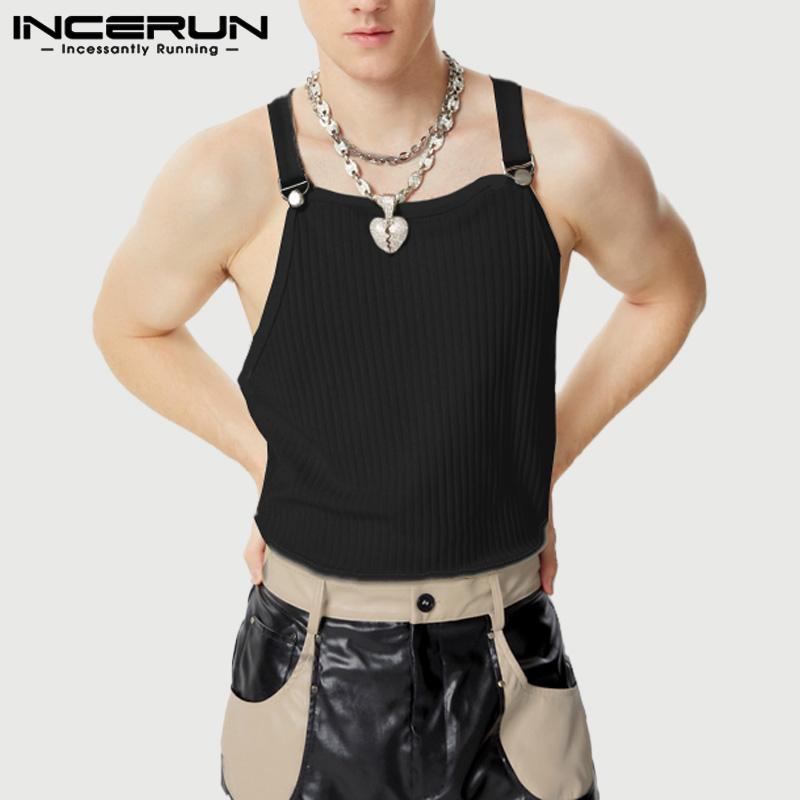 

INCERUN Men Strap Sleeveless Solid Color Casual Rib Tank Tops S чорний
