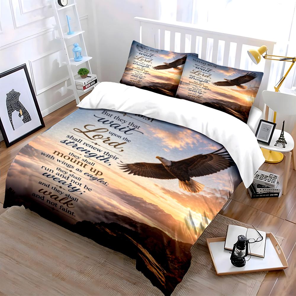 Christian Bedding Set with Eagle Design Bedding Set (1 Duvet Cover, 2 Pillowcases, Duvet Not Included)