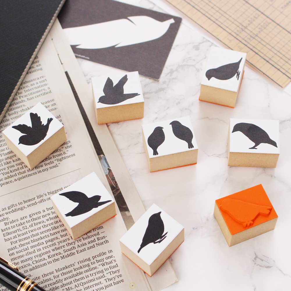 Cute and Stylish Wooden and Rubber Stamp Set Featuring Birds Perfect for Letter and Made In (crow, Finch, Etc.). Postcards, Stationery, Paper,