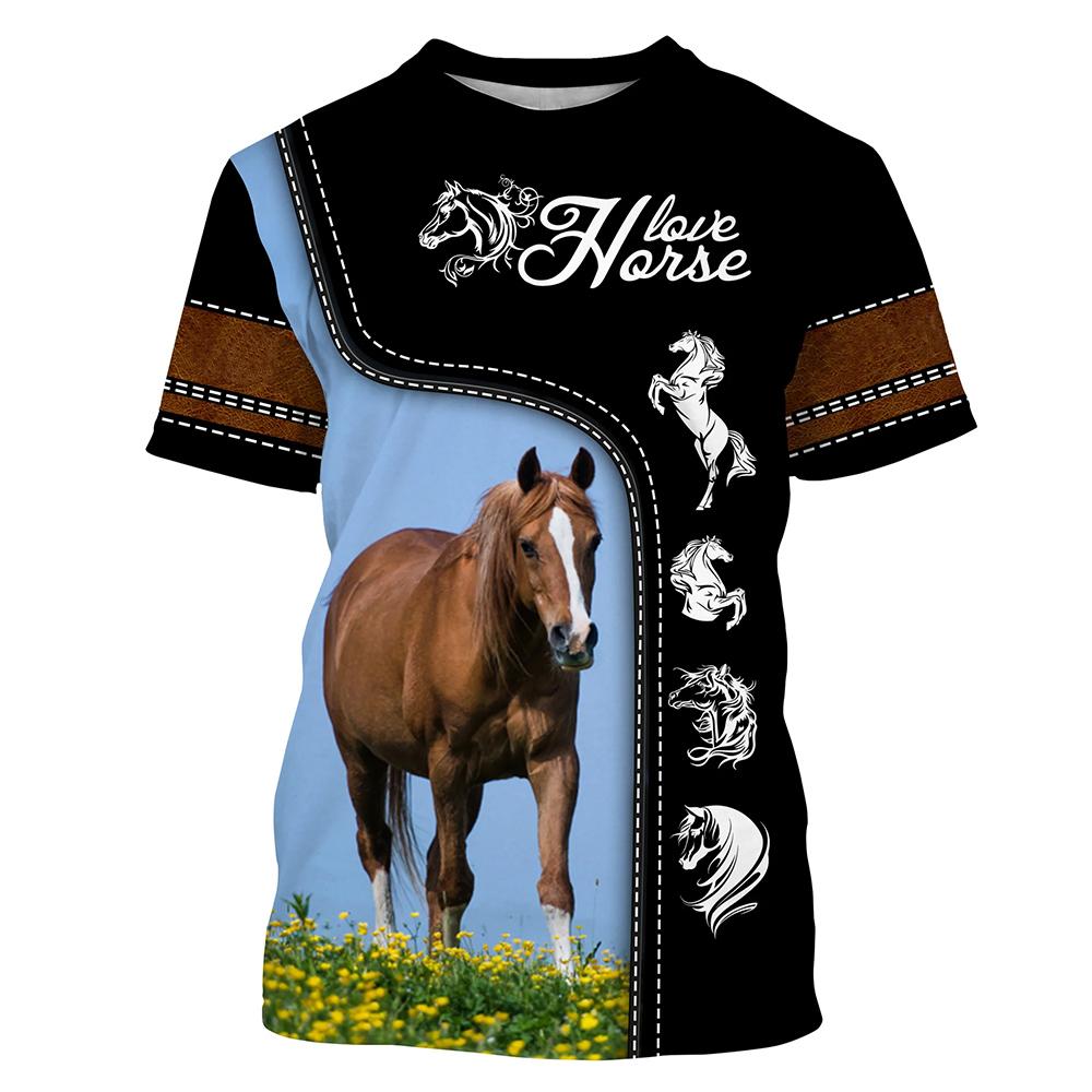 2024 Men's Short Sleeve T-shirt 3D Printed Horse T-shirt Loose O-neck T-shirt Casual Short Sleeve Men's Clothing S-5XL