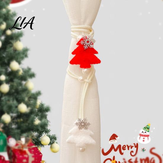 Christmas Party Scene Decorations Tree Curtain Tieback with Snowflake Pearl Decor, Fabric Xmas Adjustable Rope Ties Drape Holder, Tie for Window Home