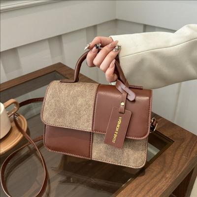 2026 Nowa Torba Kwadratowa z Blokami Kolorów, Siatką i Wstawkami, Retro Fashi Wszechstronna Ręczna i na Ramię Cross Body dla Kobiet