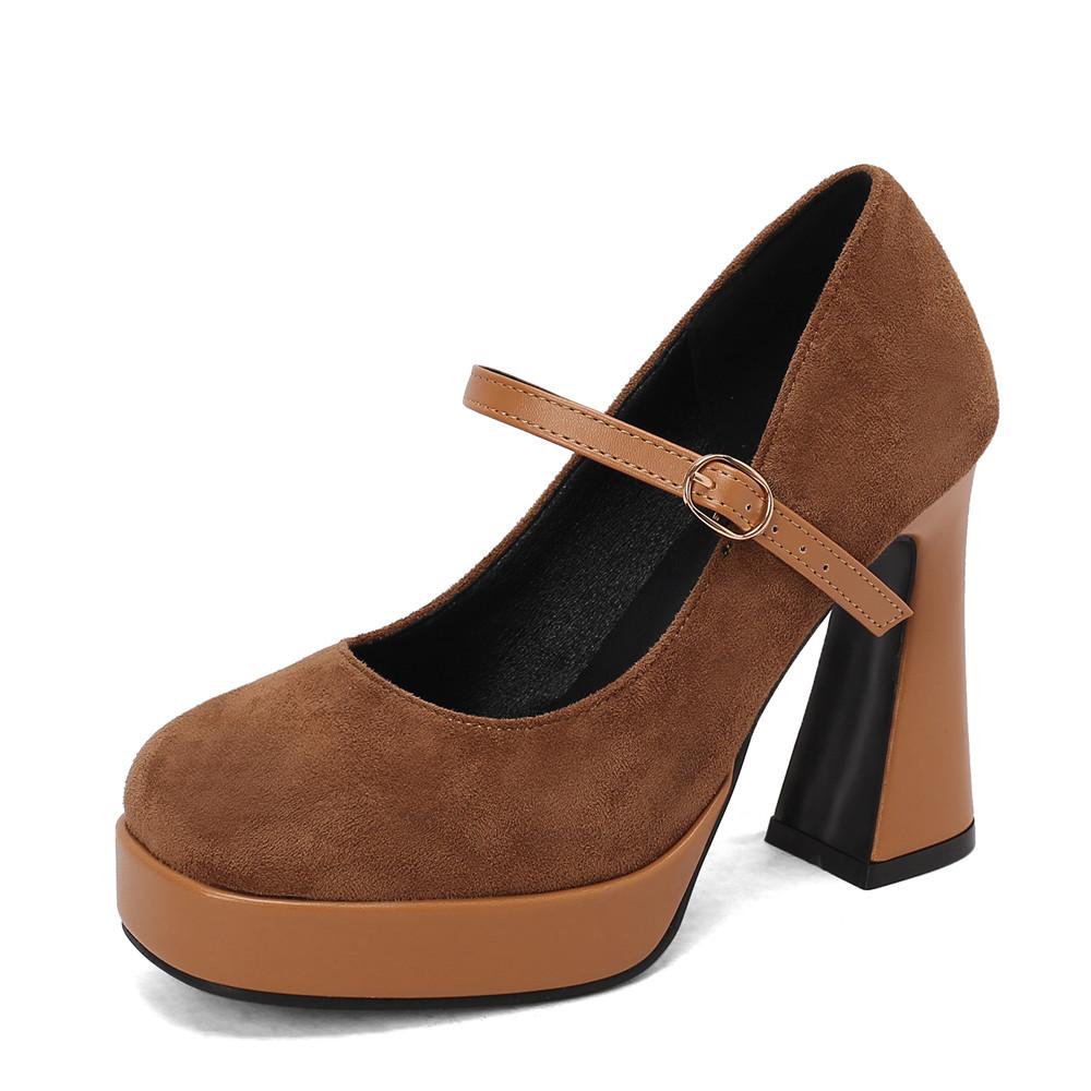 Fashion New Women Platform Pumps High Chunky Heels Round Toe Wedding Party Dress Shoe Ankle Strap Ladies Danc Shoes 2025 Spring New