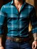 Men's plaid long-sleeved shirt, stylish and casual collared shirt, breathable and versatile top for everyday wear and commuting.