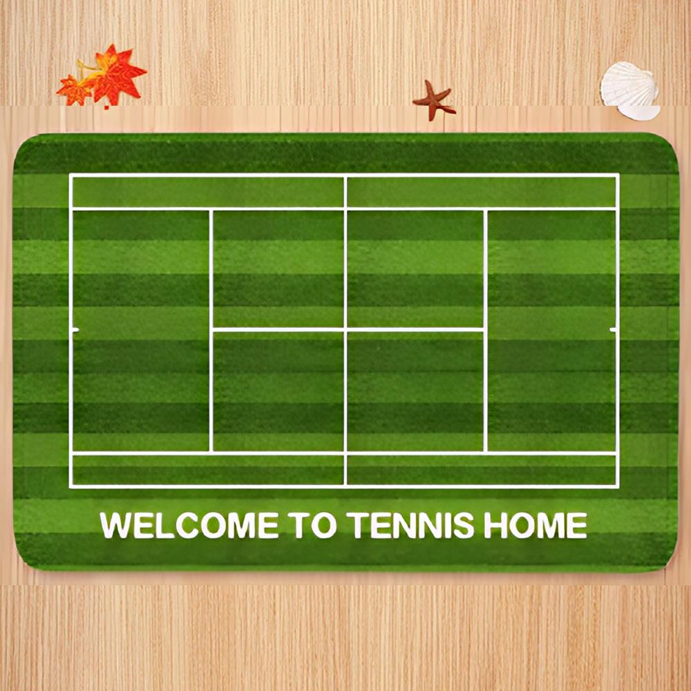 

Sports Theme Carpet Mat Tennis Badminton Court Pattern Welcome Text Blue Orange Green Vibrant Athletic Decor Home Decoration Rug 40cm x 60cm