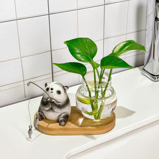 Mini Plant Propagation Station, Hydroponic Glass Vase with Cute Animals Figurine, Home Office Desks Aesthetic Decorations, Gift for Women Plant