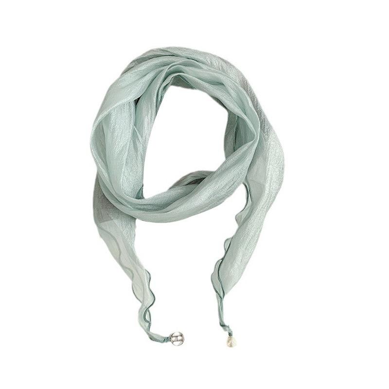 Long silk scarf, women's versatile handmade pendant, tulle scarf, neck protection, decorative neck, solid color, high-end scarf, scarf.