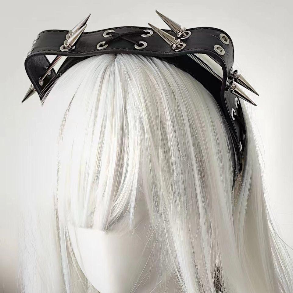 Dark Punk Cat Ear Rivet Headband Subculture Pointed Paw Cat Heavy Metal Leather Headband Spice Girl Gothic Headband
