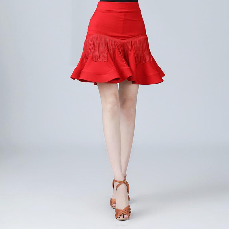 Latin Dance Women's Short Skirt Senba Belly Modern Dance V-shaped Tassels Fishbone Skirt