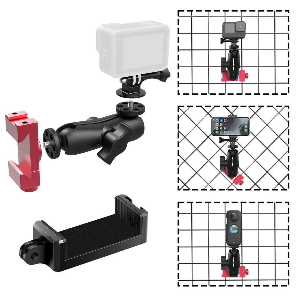 Aluminum Tennis Camera Mount for Smartphone and Action Cameras 360 Degree Adjustable Phone Clamp for Sports Training