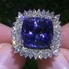2026 Luxury Prong Setting-Rings for Women with Deep Blue Zircon Stone Anniversary Gift   Wife Micro Paved Middle