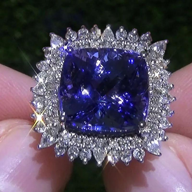2026 Luxury Prong Setting-Rings for Women with Deep Blue Zircon Stone Anniversary Gift   Wife Micro Paved Middle