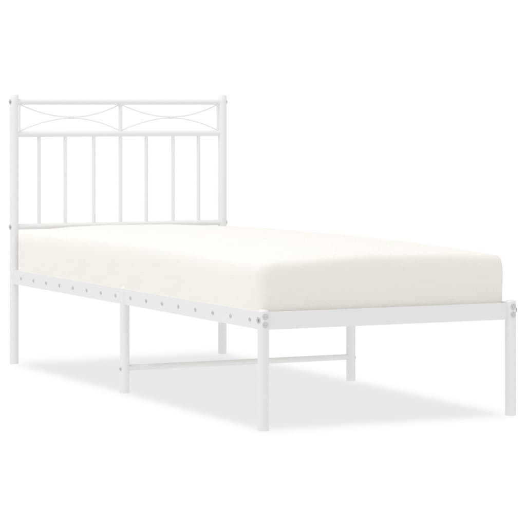 Metal Bed Frame with Headboard White 80 X 200 Cm