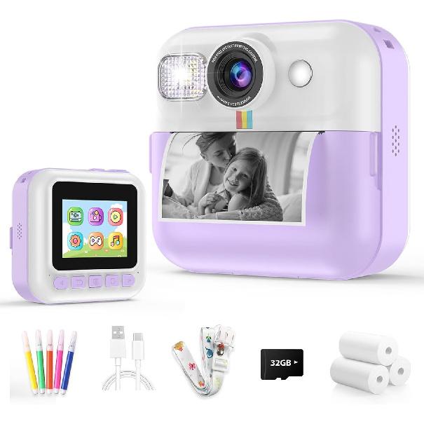 Kids Camera Instant Print, Christmas Birthday Gifts for Girls Boys, Children Digital Camera with 32GB Card, 1080P Video Toddler Print Camera,
