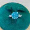 European Style Octagonal Rose Cut High Carbon Diamond & Emerald Women's Ring