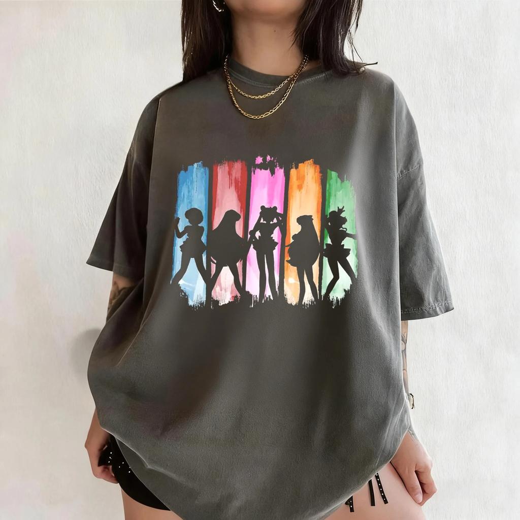 Anime Sailor Moon Retro Patroon Zomer Katoenen T-shirt voor Zowel Mannen als Vrouwen Oversized Street Casual Trendy Kleding met Korte Mouwen