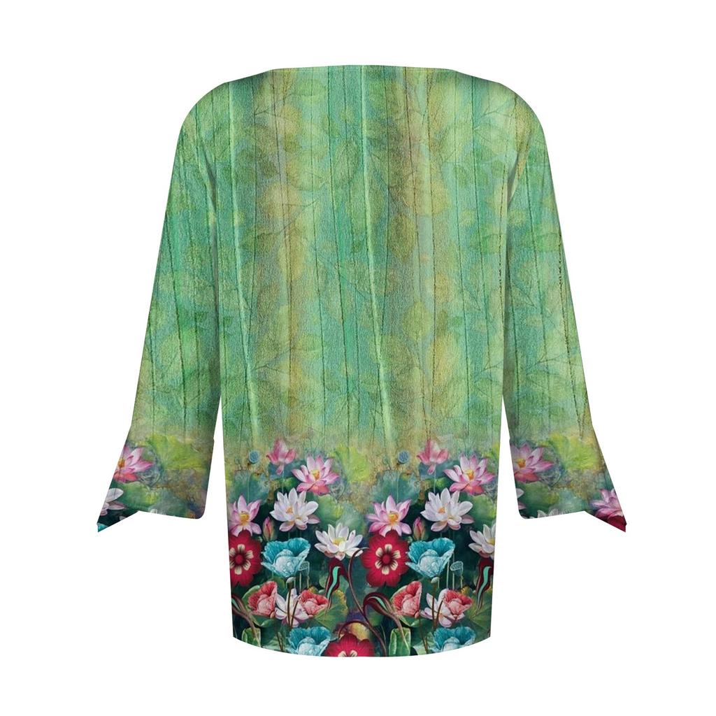 3/4 Sleeve Shirts For Women Pattern Print Graphic Tees Blouses Casual Plus Size Basic Tops Pullover