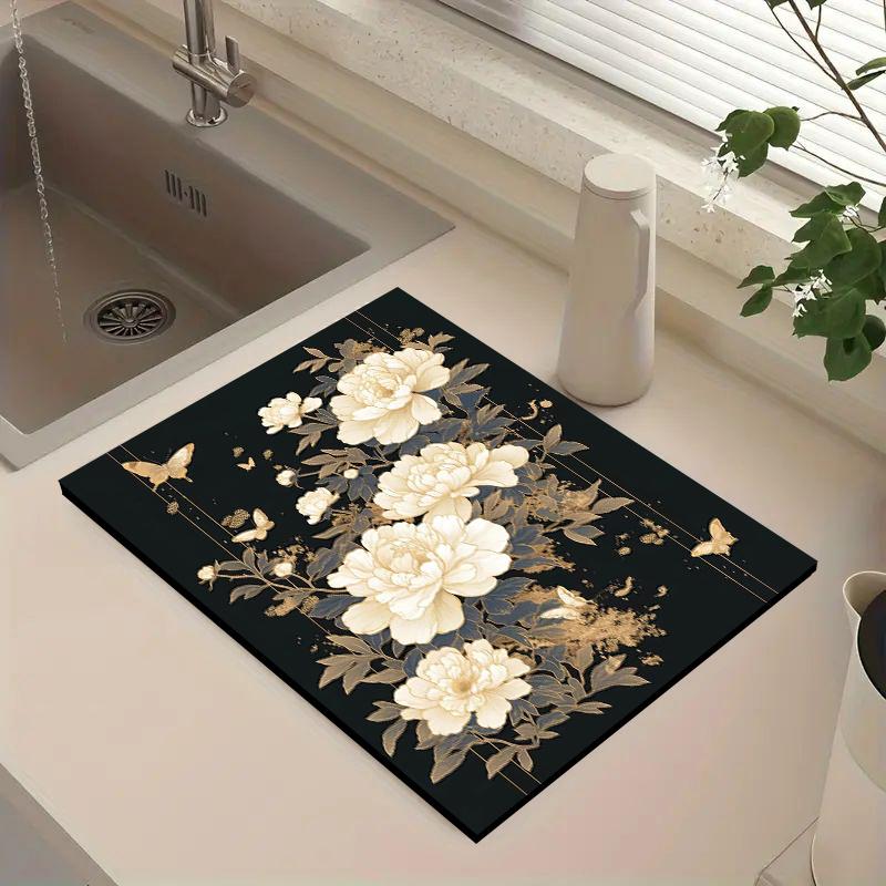 

1 шт. Резиновый коврик для сушки с цветочным узором и бабочкой для кофейни, ресторана, кухни, ковер, коврик для стола, коврик для питомца, кофейная посуда 30cmX40cm