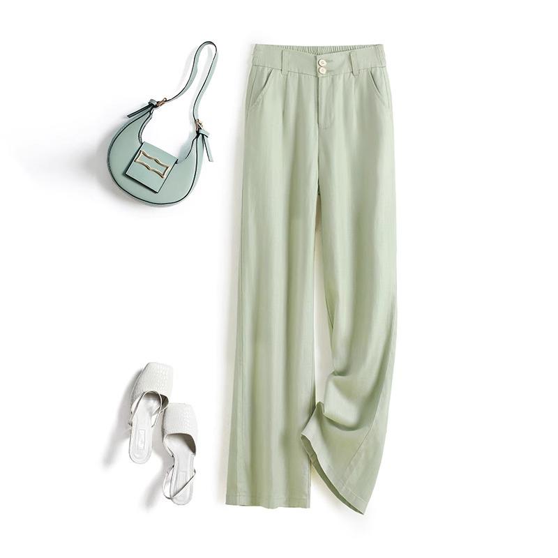 

2024 Light Luxury Pink Linen Wide-Leg Cropped Women s Pants - Summer Casual Loose Fit 4XL (145-155 jin)