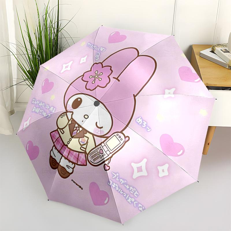 1pc My Melody Automatic Folding Umbrella - Cute Pink Design with Hearts, Stars, and Cherry Blossoms - Perfect for Fans, Travel, Daily Use, and Gifts.H