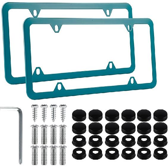Alpmosn 2PCS Stainless Steel License Plate Frames, 4 Holes Car Licence Plate Covers with Screws Washers and Caps, Car Exterior Accessories, License