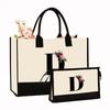Canvas Shoulder Bag Makeup Set with Color Block Print & Portable Zipper Clutch
