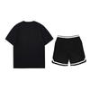Li-Ning Loose Fit Round Neck Short Sleeve T-Shirt Fashion Simple Striped Shorts Casual Sports Suit Unisex Suit Black AHSU801-2+YAPV001-1