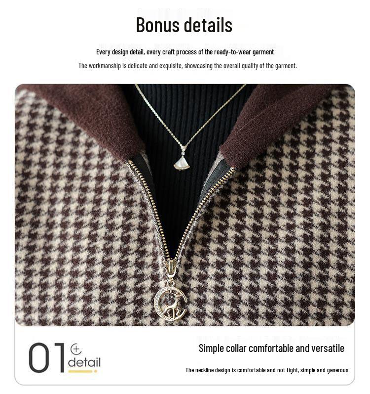 Women's Korean Houndstooth Hooded Coat - Fashionable, Age-Reversing, Casual Top for Autumn and Winter
