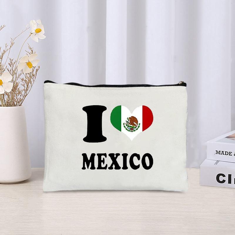 Independencia De Mexico Cosmetic Bag New Hispanic Heritage Month Canvas Zipper Storage Pouch Wallet Office Supplies Pencil Case