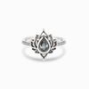 Vintage Distressed Flame Lotus Waterdrop Ring With Cubic Zirconia Stones Elegant Floral Design Jewelry For Women