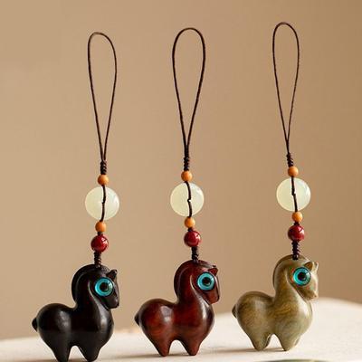 1Pc Horse Pendant Exquisite Mobile Phone Pendant Cute Car Keychain New Year Gift Jade Buckle Wood Pendant