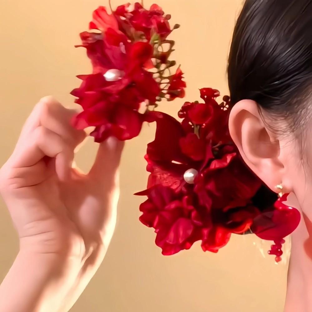 Red Chinese Style Hair Clip Butterfly Flower Hairpin Elegant Hanfu Hair Accessories  Wedding Party