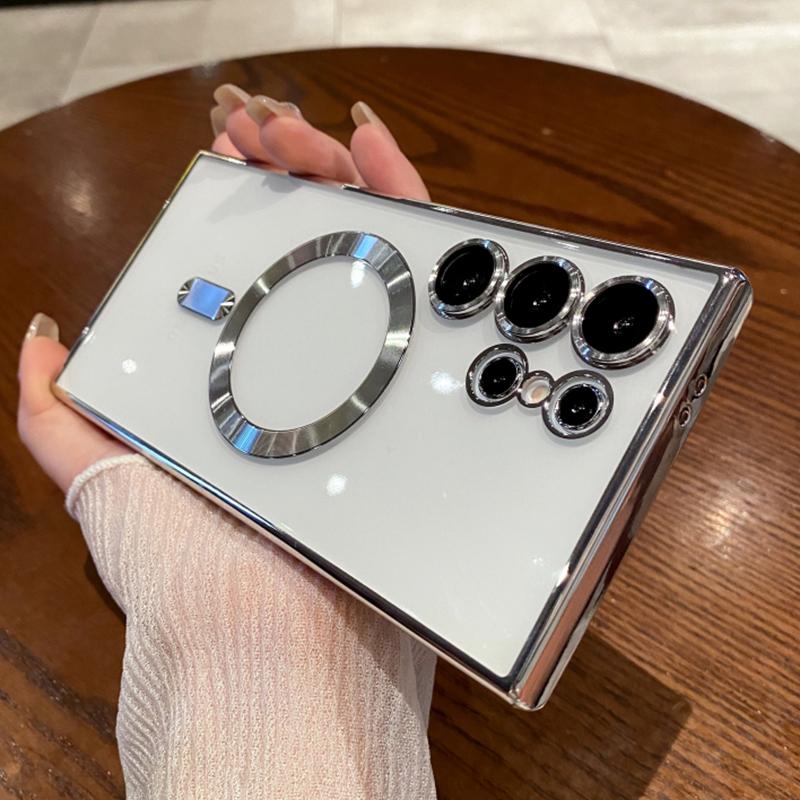 Luxury Plating For Magsafe Magnetic Clear Case For Samsung S25 Ultra S24 FE S23 Plus S22 S21 S20 Note 20 Lens Protection Cover
