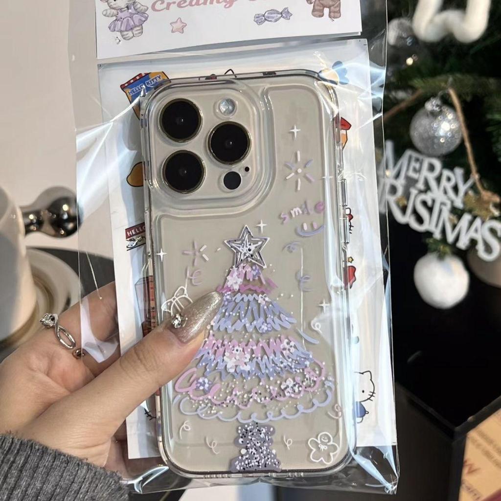 Colorful Christmas Tree Anti-Drop Transparent Phone Case for Apple 11/12/13/14/15/16 Pro/Pro Max